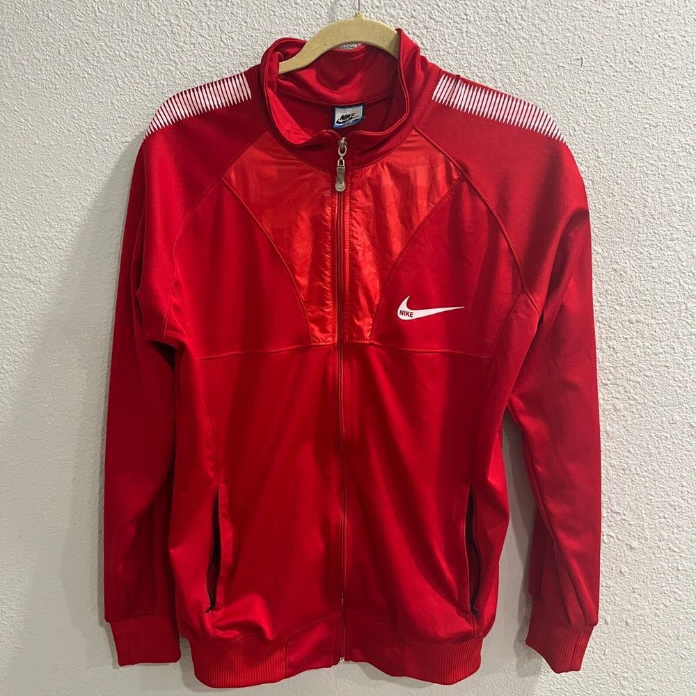 Nike Air Dri-FIT Red Full Zip-Up Vintage Style Jacket with Swoosh Logo Size M